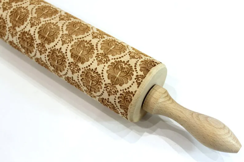 Damask Flowers Embossing Rolling Pin, Clay Stamp, Christmas Gift