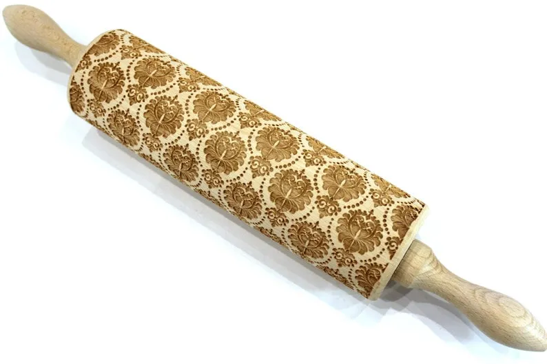 Damask Flowers Embossing Rolling Pin, Clay Stamp, Christmas Gift