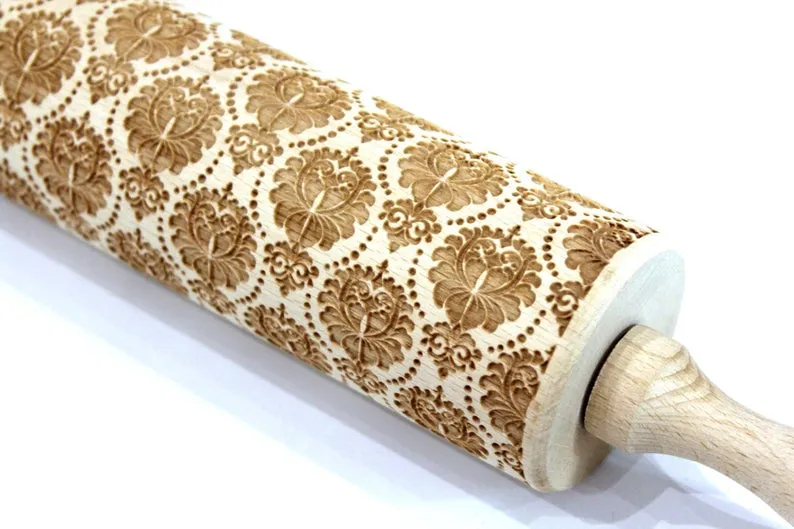 Damask Flowers Embossing Rolling Pin, Clay Stamp, Christmas Gift