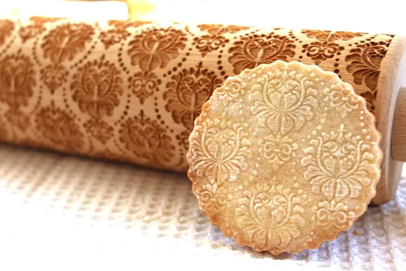 Damask Flowers Embossing Rolling Pin, Clay Stamp, Christmas Gift