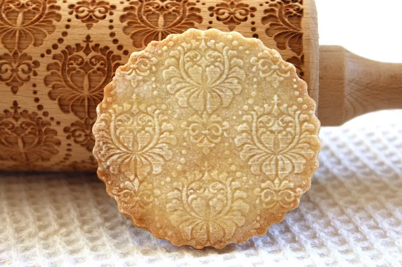 Damask Flowers Embossing Rolling Pin, Clay Stamp, Christmas Gift