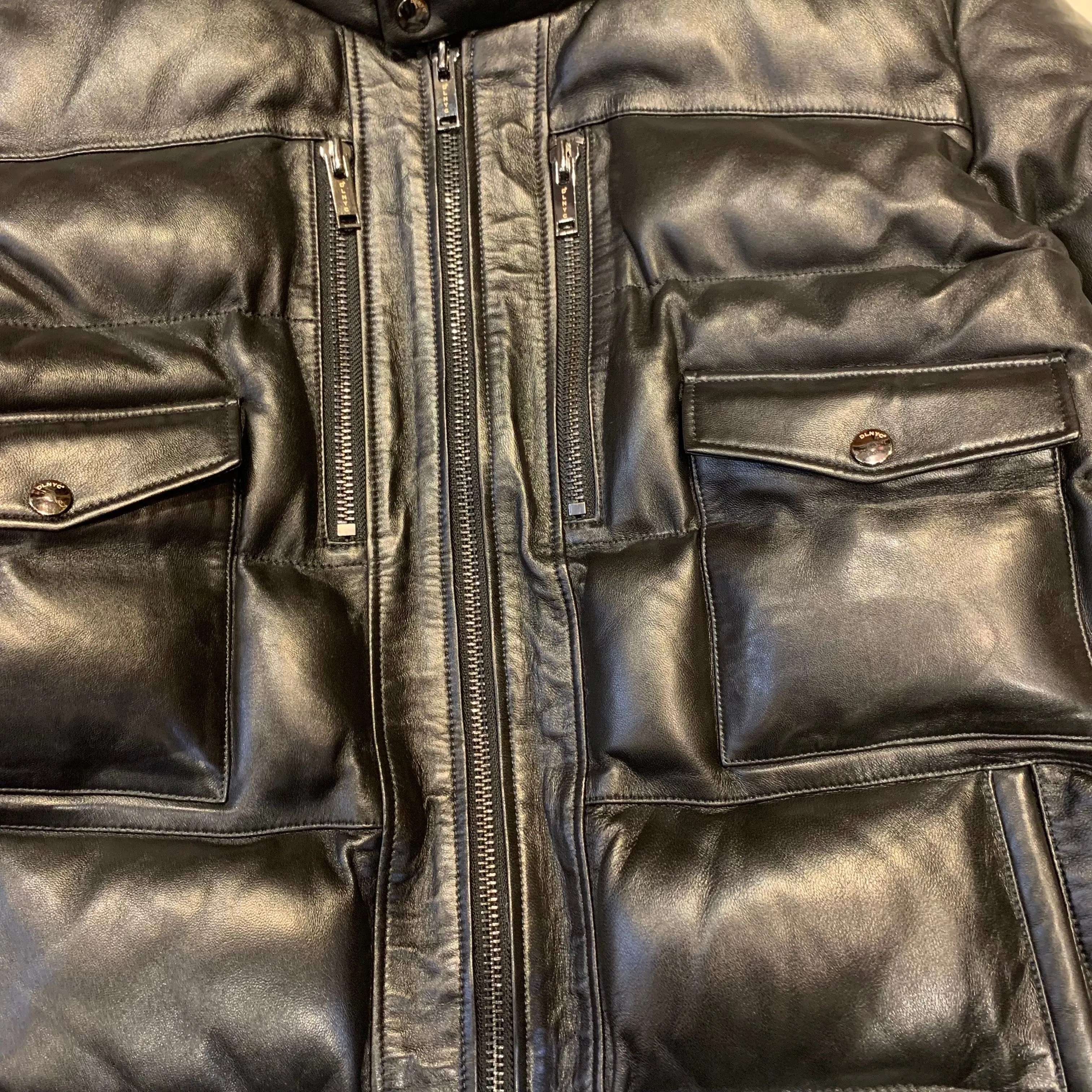 Daniels Leather Black Lambskin Quilted Puffer Bomber Jacket