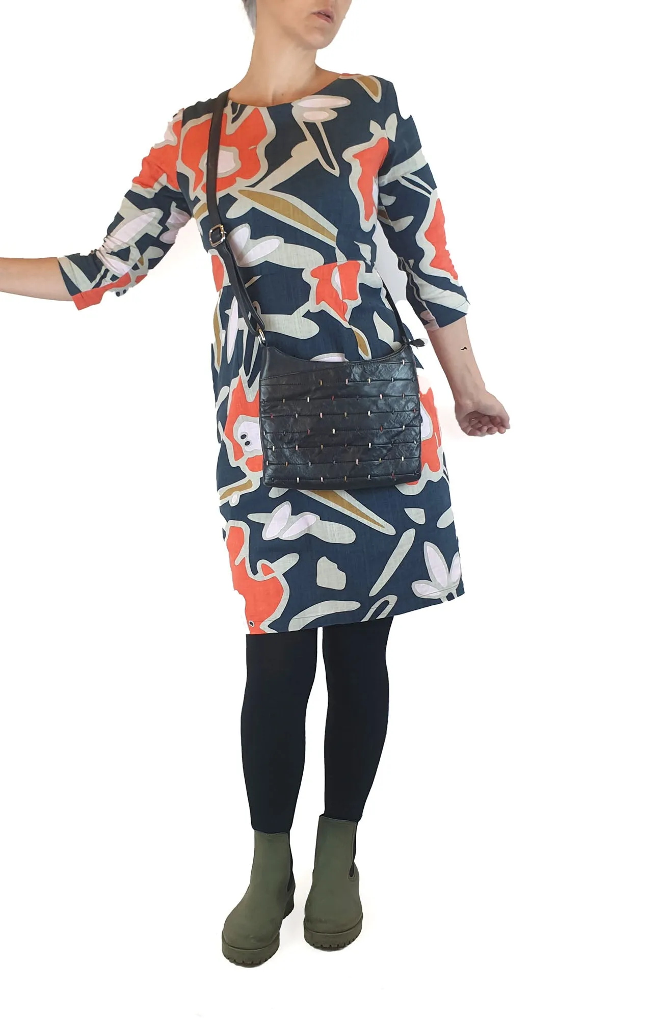 Debenhams vintage deep navy bag with colourful front detail