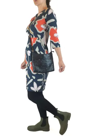 Debenhams vintage deep navy bag with colourful front detail