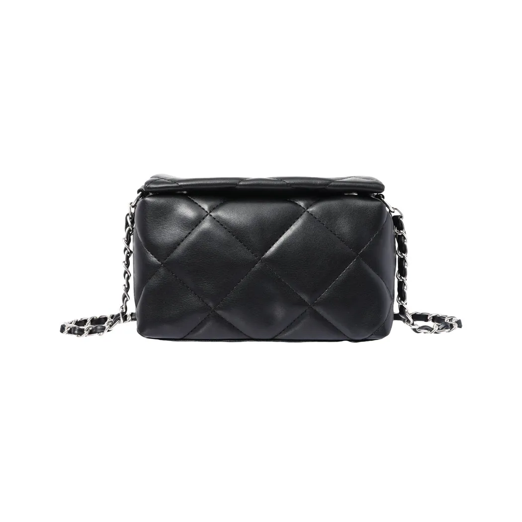 Diamond Pattern Quilted Crossbody Bag(Black)