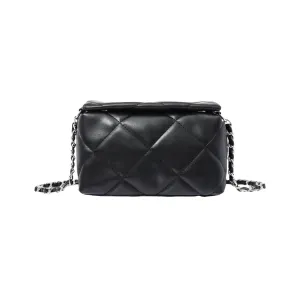 Diamond Pattern Quilted Crossbody Bag(Black)