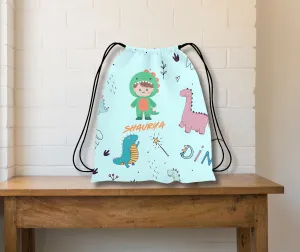 Dino Theme All Over Printed Personalized Drawstring Bag