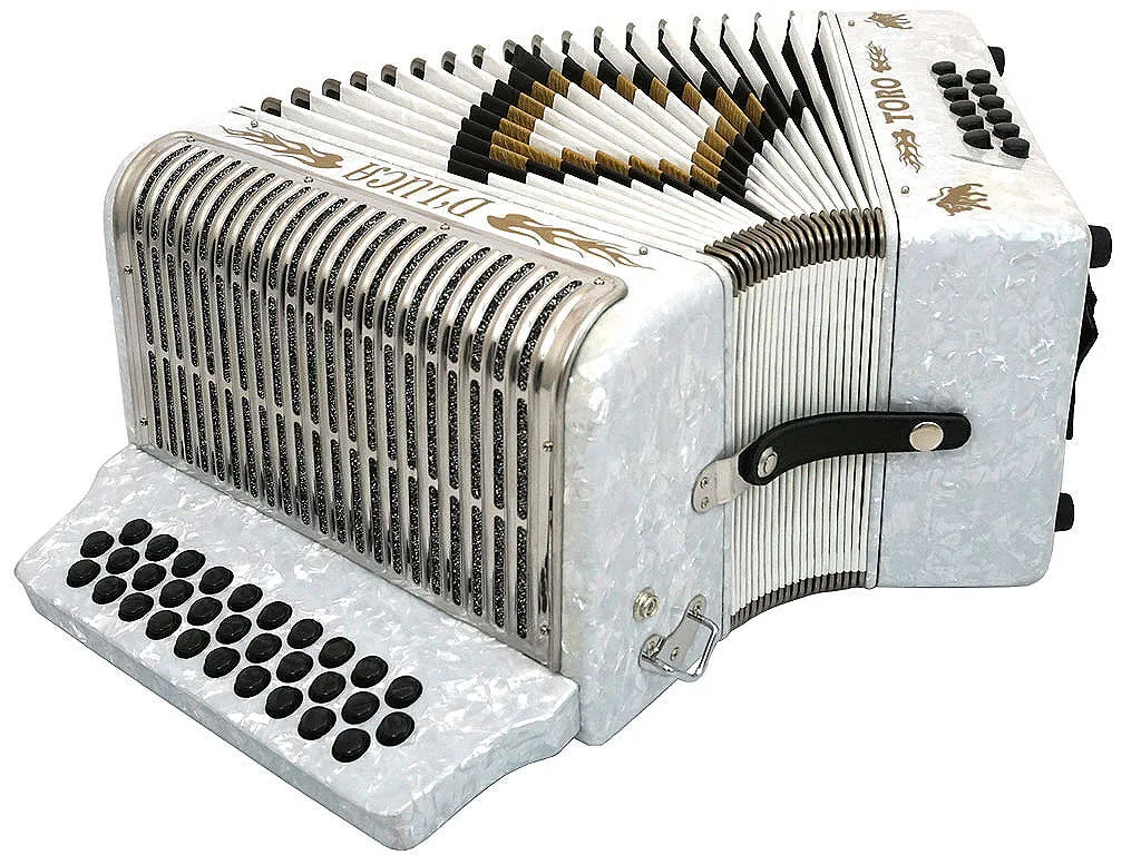 D'Luca Toro Button Accordion 31 Keys 12 Bass on FBE Key with Case and Straps, White
