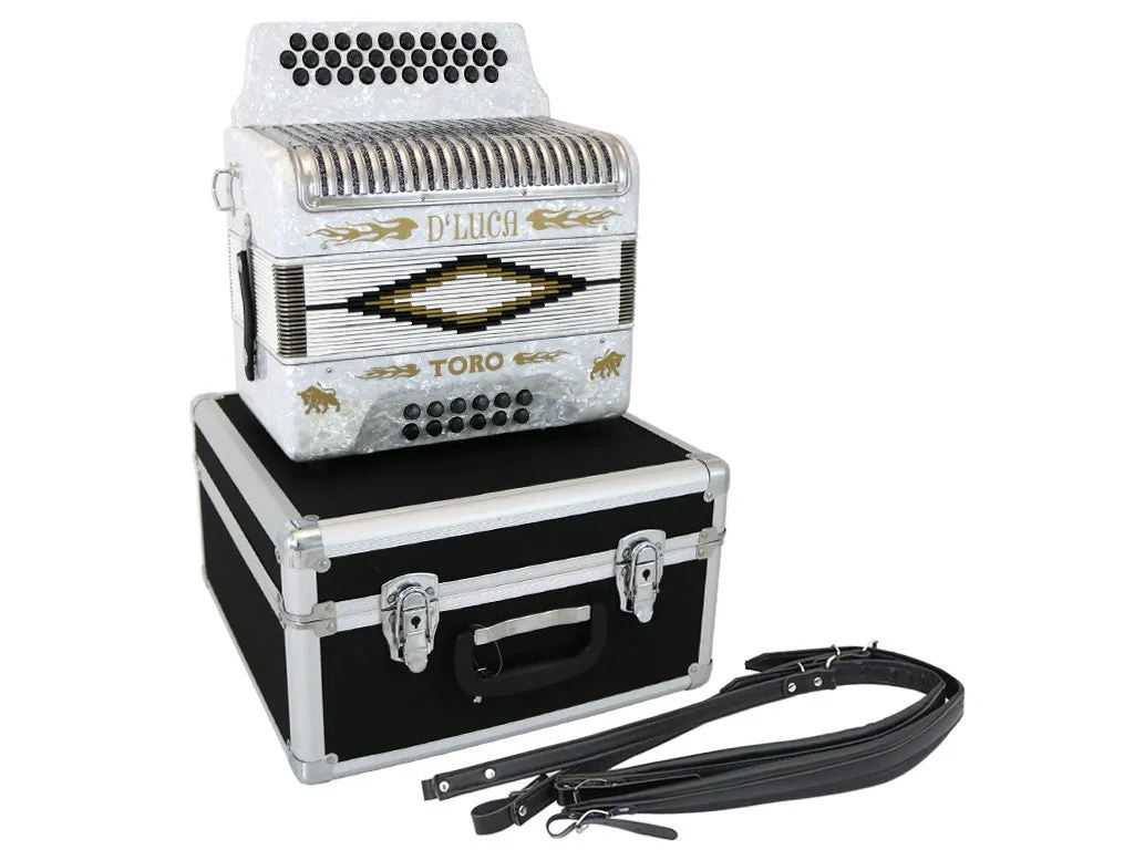 D'Luca Toro Button Accordion 31 Keys 12 Bass on FBE Key with Case and Straps, White