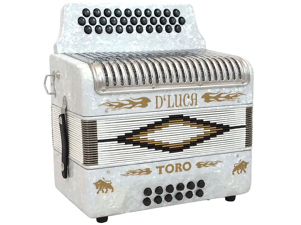 D'Luca Toro Button Accordion 31 Keys 12 Bass on FBE Key with Case and Straps, White