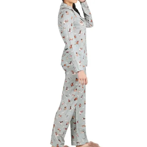 Dog and Bone Notch Collar PJ Set In Dusty Teal - MeMoi