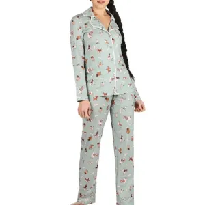 Dog and Bone Notch Collar PJ Set In Dusty Teal - MeMoi