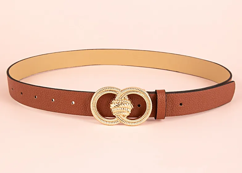 Double ring brown lychee pattern women belt women belt commuting