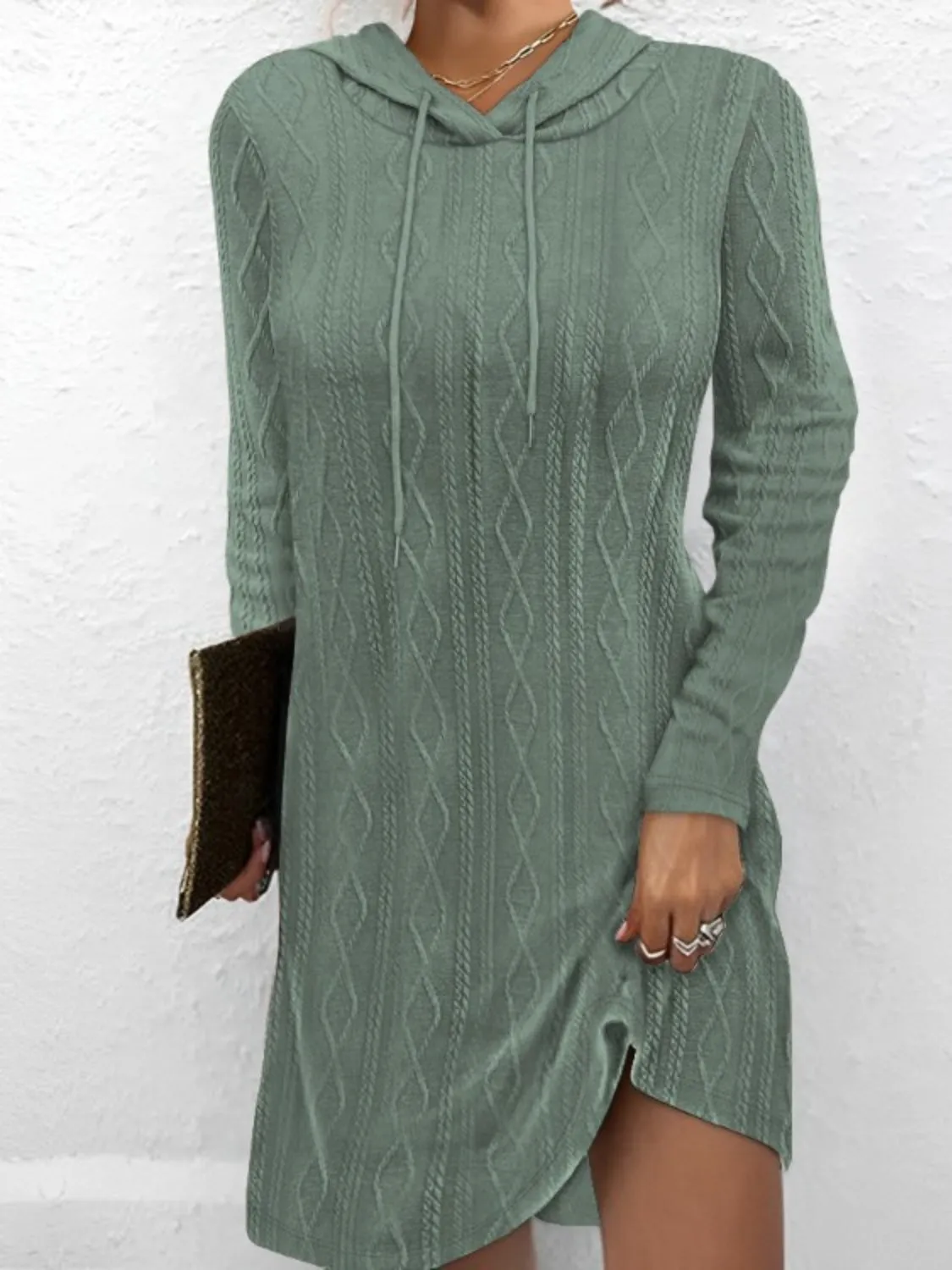 Drawstring Hooded Sweater Dress (5 Colors)