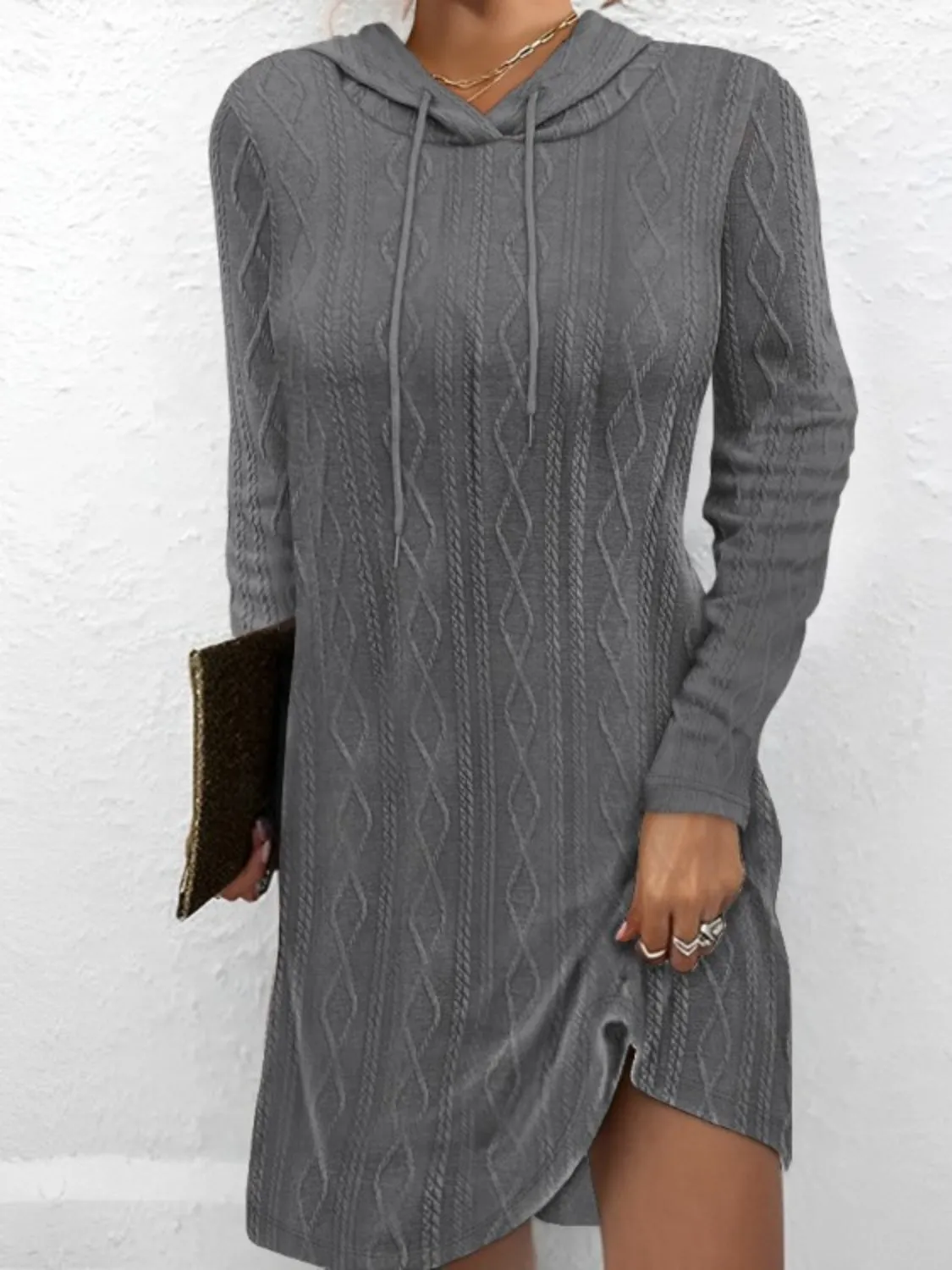 Drawstring Hooded Sweater Dress (5 Colors)