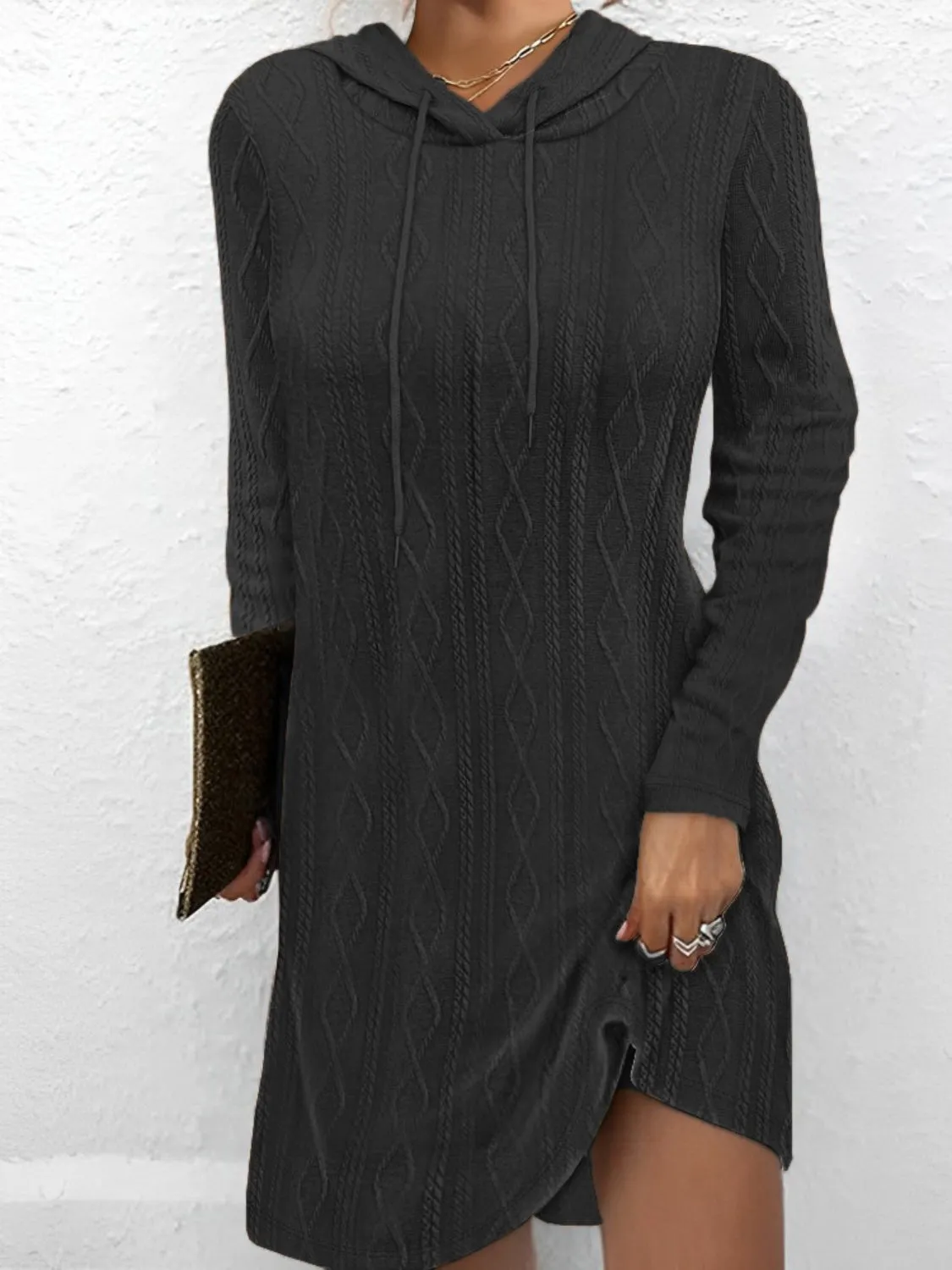 Drawstring Hooded Sweater Dress (5 Colors)
