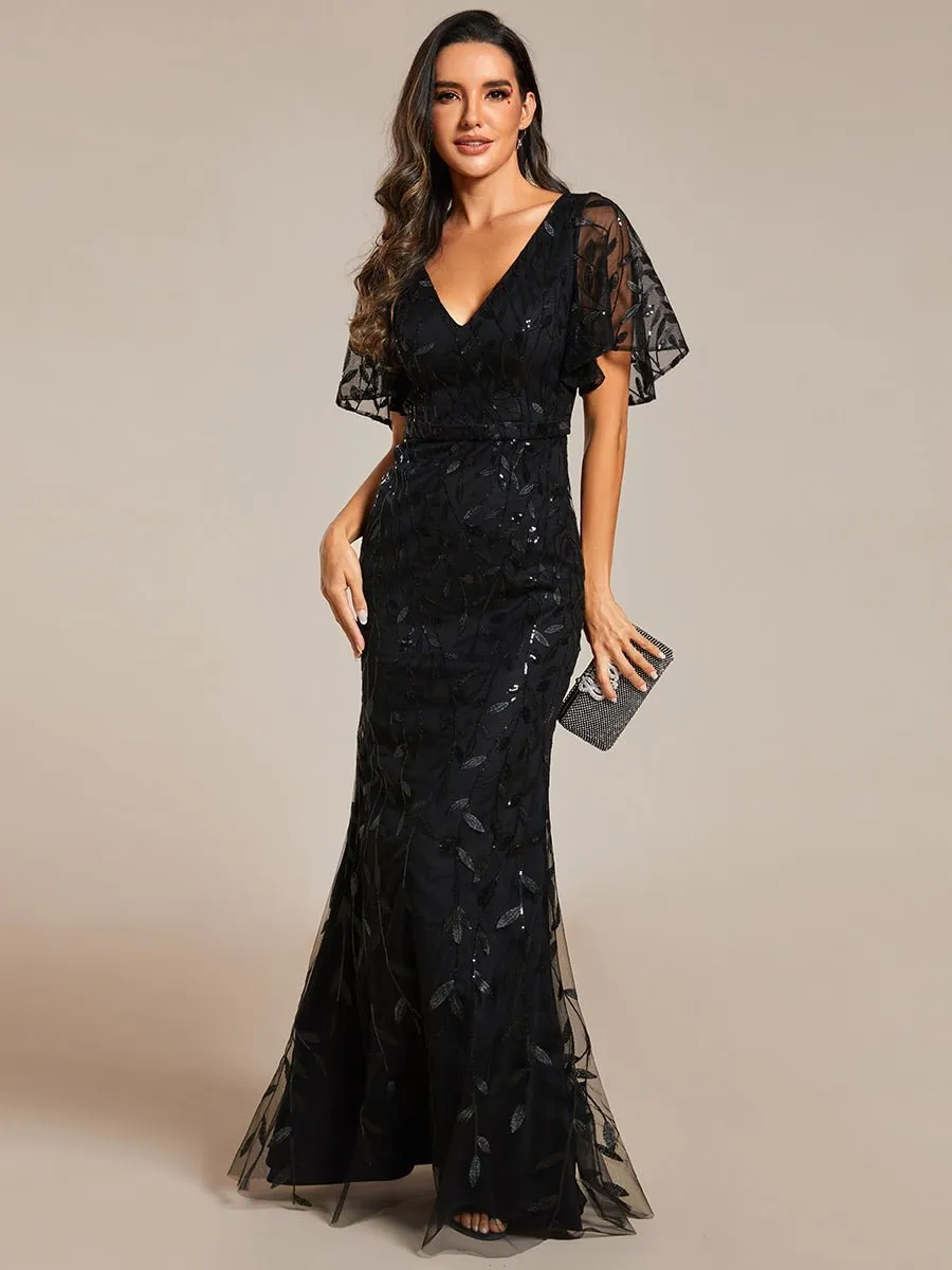 Eliza tulle sleeve evening gown in black Express NZ wide