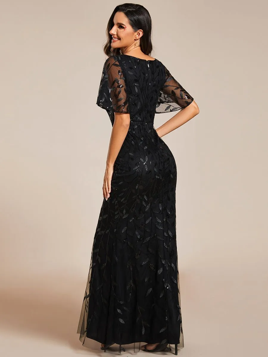 Eliza tulle sleeve evening gown in black Express NZ wide