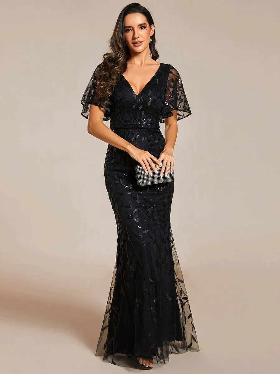 Eliza tulle sleeve evening gown in black Express NZ wide