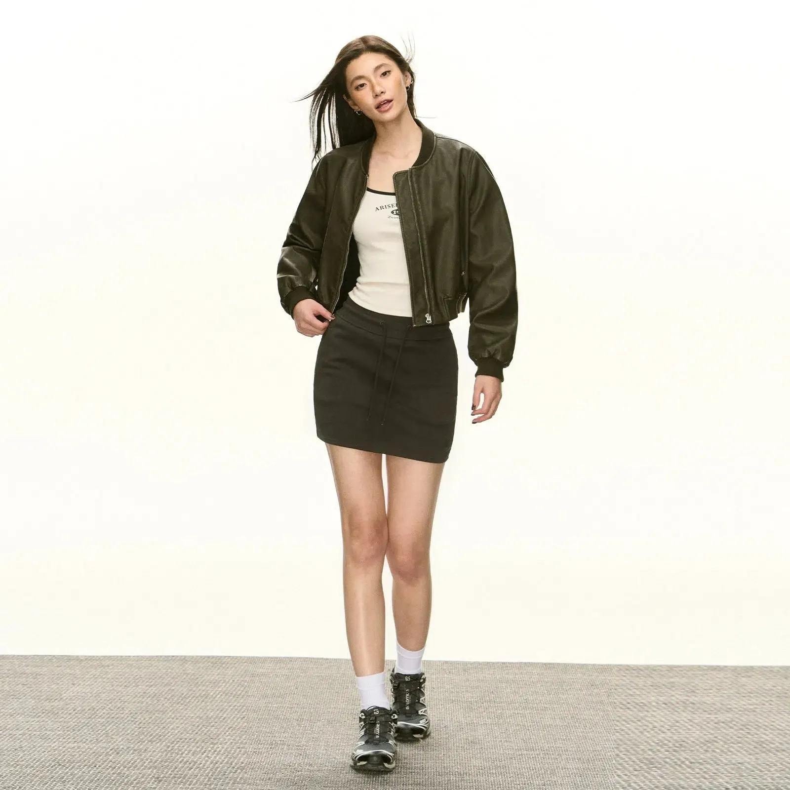 Embroidered Logo Drawstring Jersey Mini Skirt