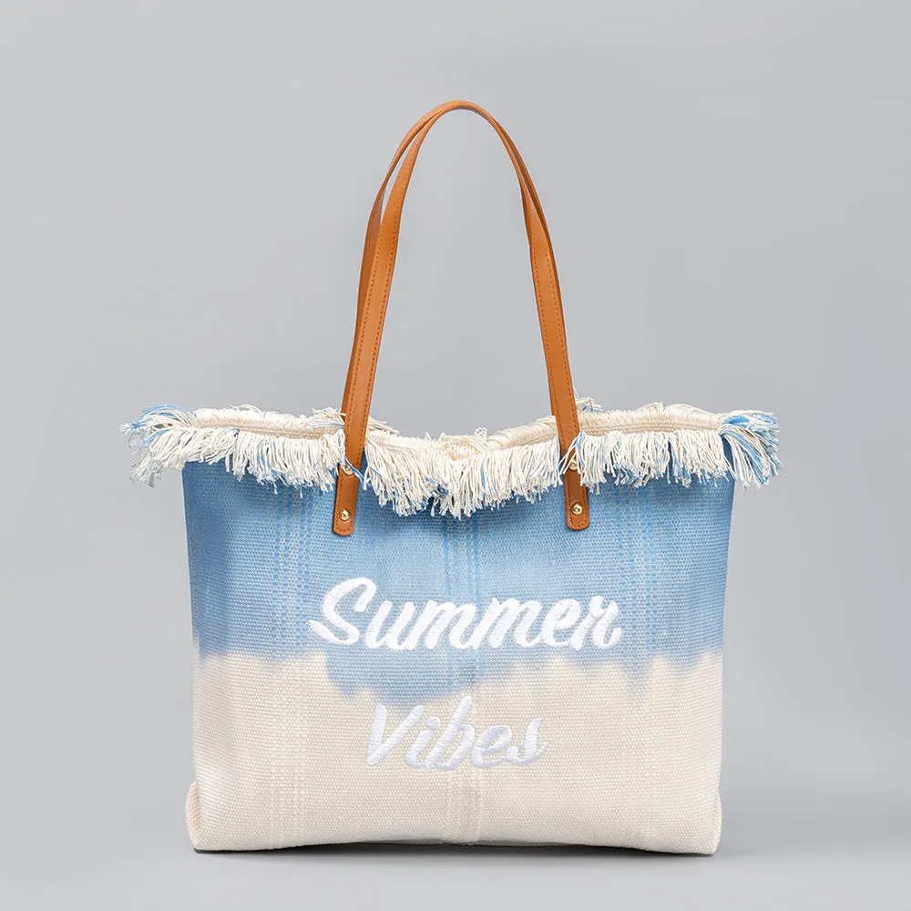 Embroidered Tassel Canvas Magnetic Snap Commuter Shoulder Bags