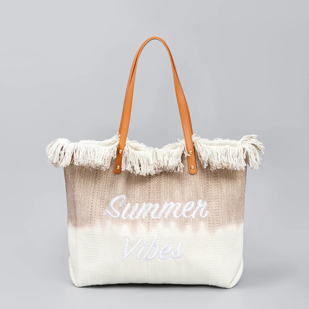 Embroidered Tassel Canvas Magnetic Snap Commuter Shoulder Bags