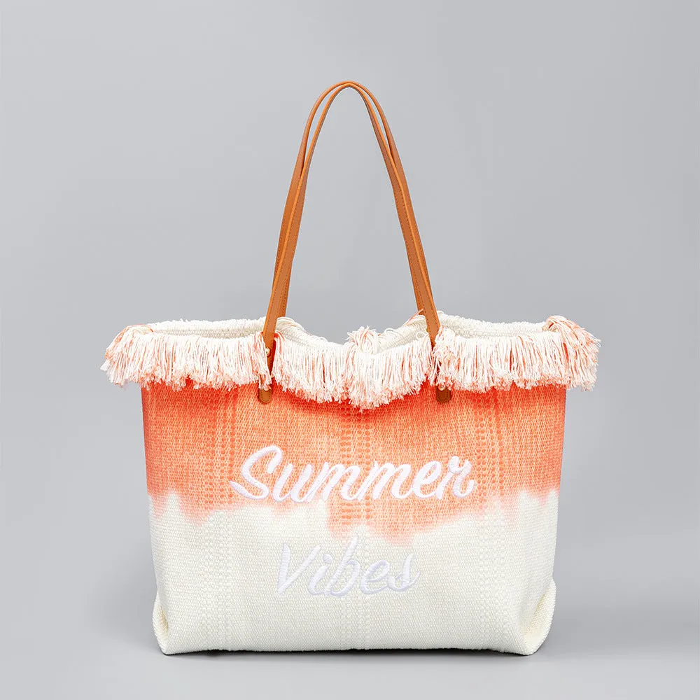 Embroidered Tassel Canvas Magnetic Snap Commuter Shoulder Bags