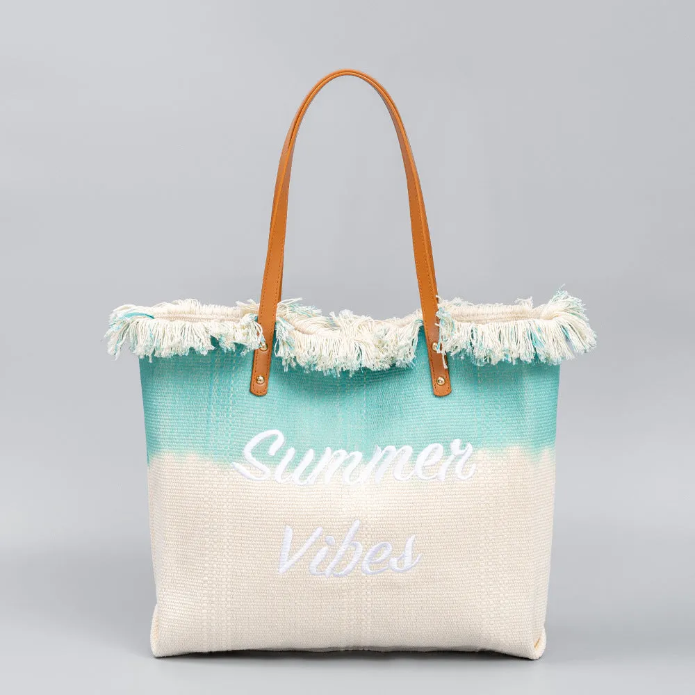 Embroidered Tassel Canvas Magnetic Snap Commuter Shoulder Bags