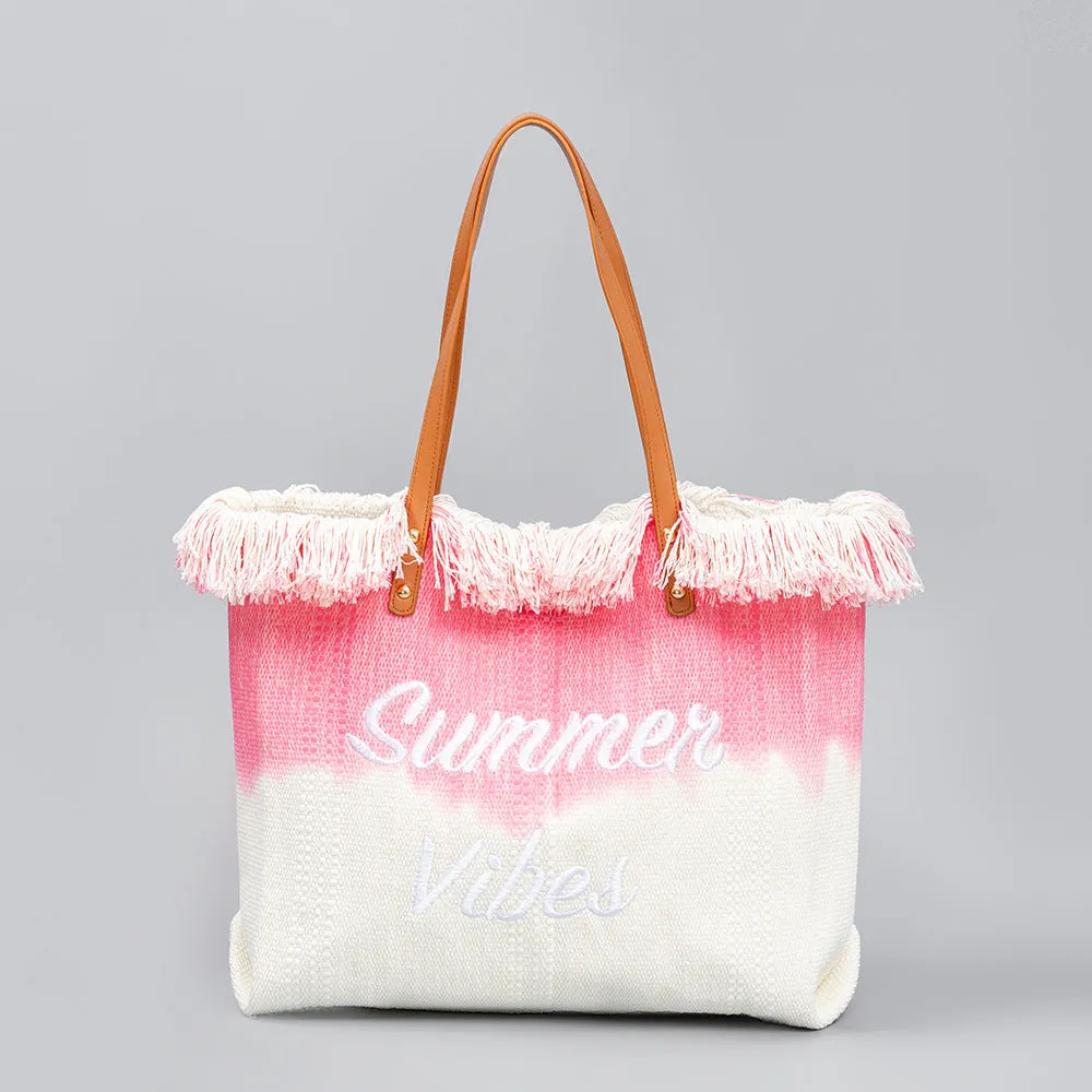 Embroidered Tassel Canvas Magnetic Snap Commuter Shoulder Bags