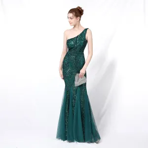 Emily formal one-shoulder Charming sequined mesh fishtail dress