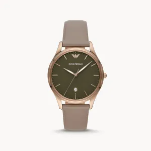 Emporio Armani Three-Hand Date Grey Leather Watch
