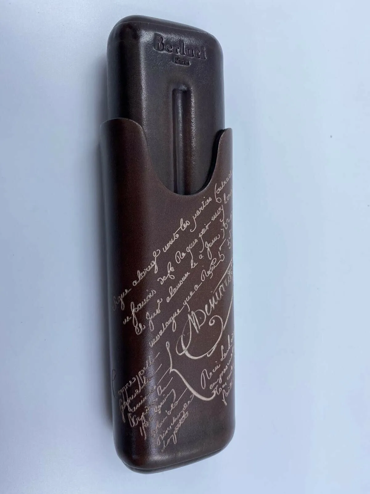 Engraved Venezia Calf Leather Two-Cigar Case