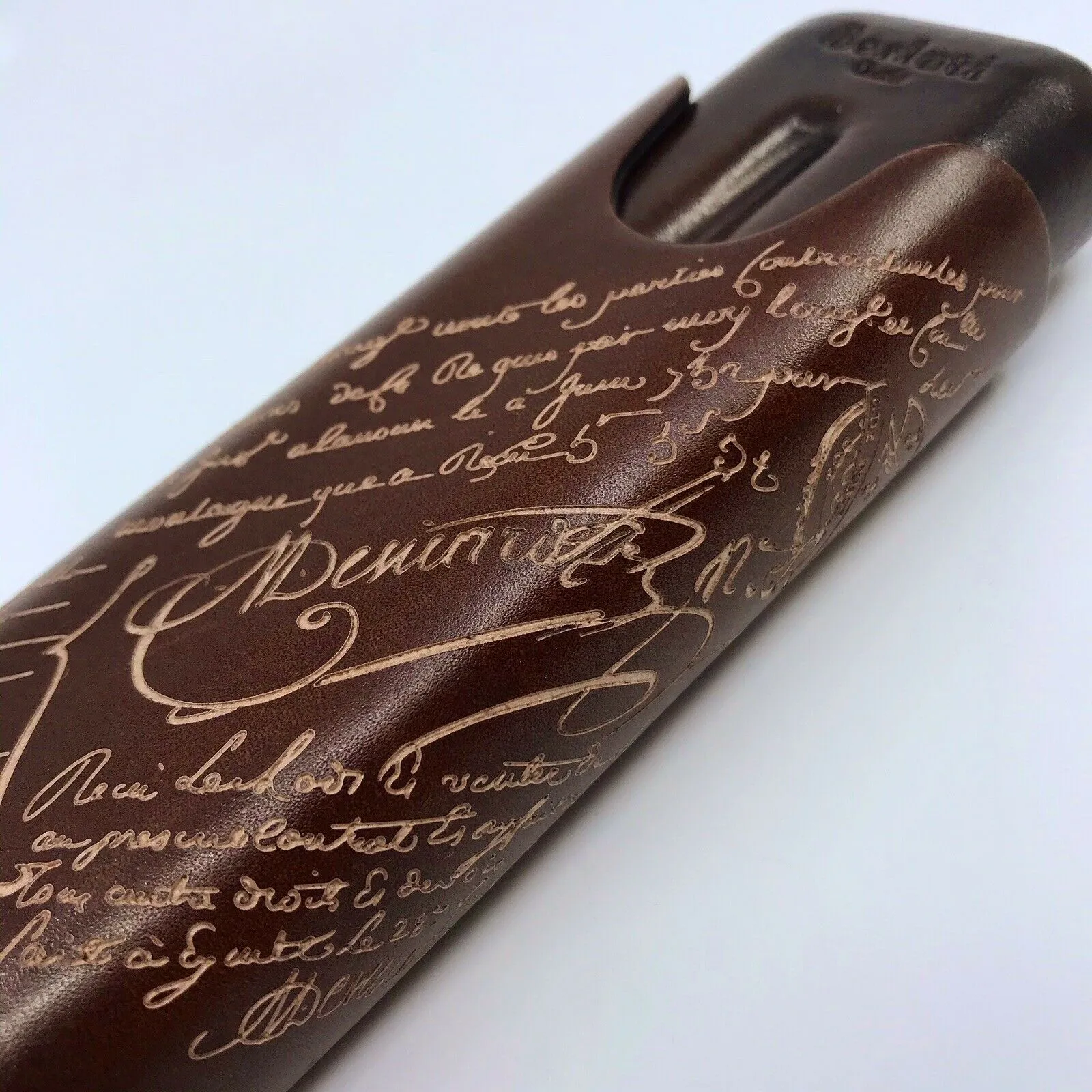 Engraved Venezia Calf Leather Two-Cigar Case