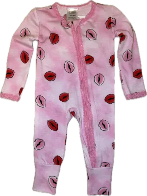 esme- RED KISS LACE ZIP FOOTIE