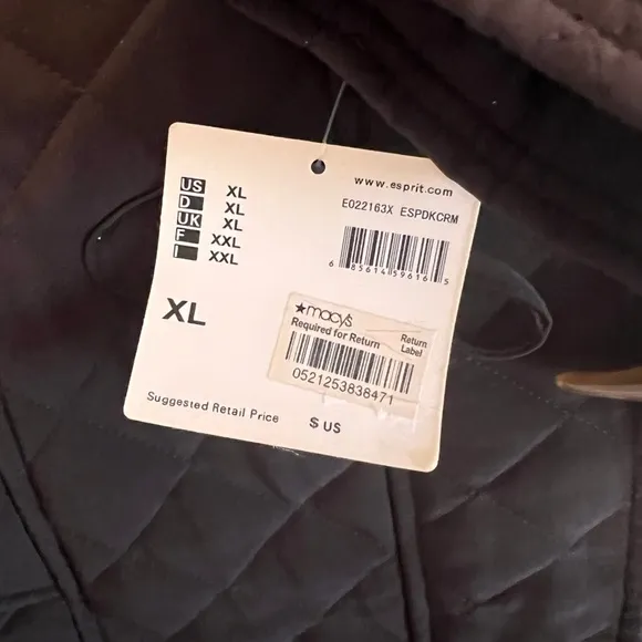 Espirit NWT Women's Brown Quilted Parka Jacket Size XL