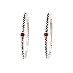 Estate Garnet Oval Hoop Earrings in Sterling Silver and 14K Yellow Gold