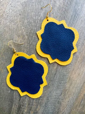 Evening Out Blue & Yellow Leather Earrings