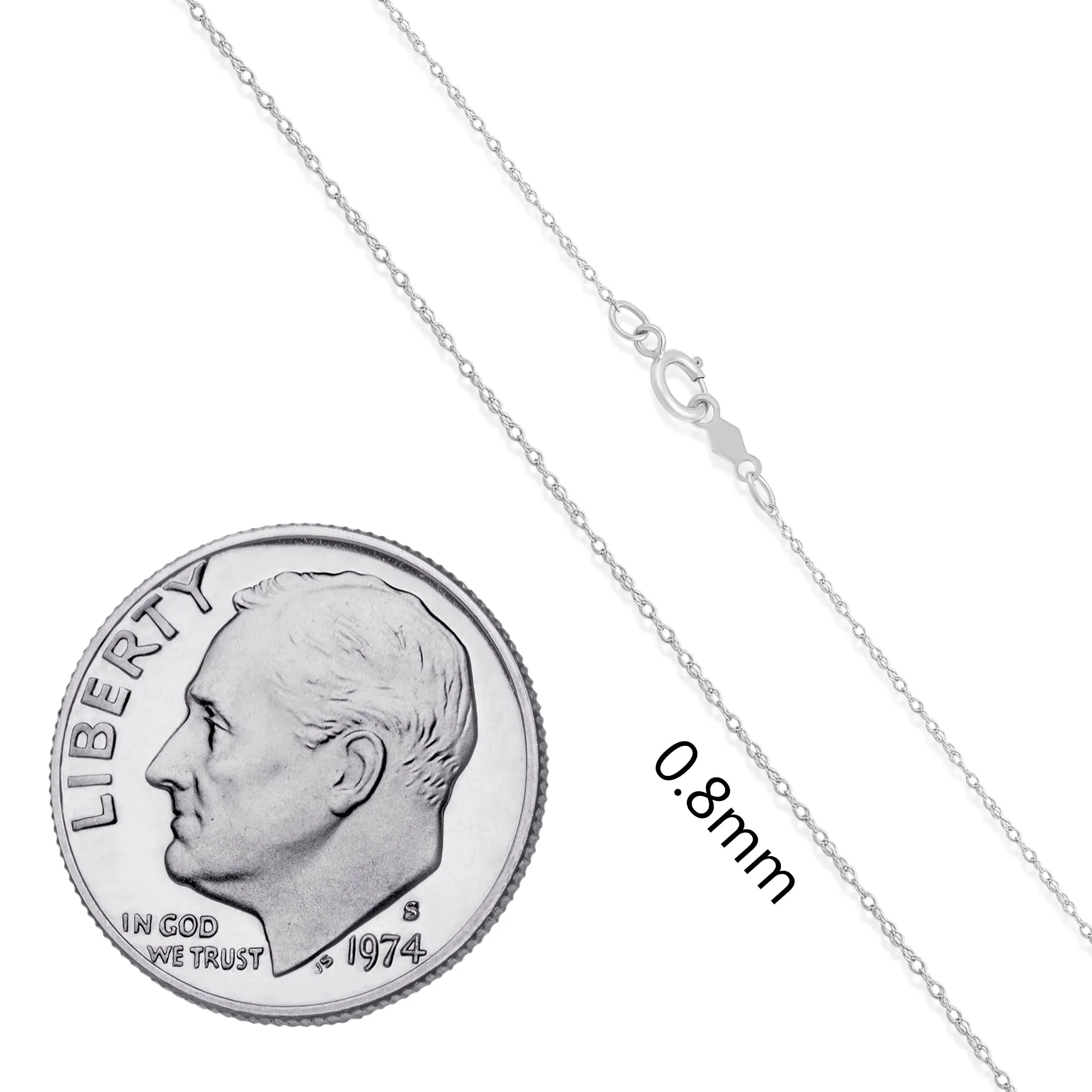 Everyday Elegance 14K White Gold Rope Chain Necklace with Spring-ring Clasp |18" Inch Length | 0.8 mm Thick | With Gift Box