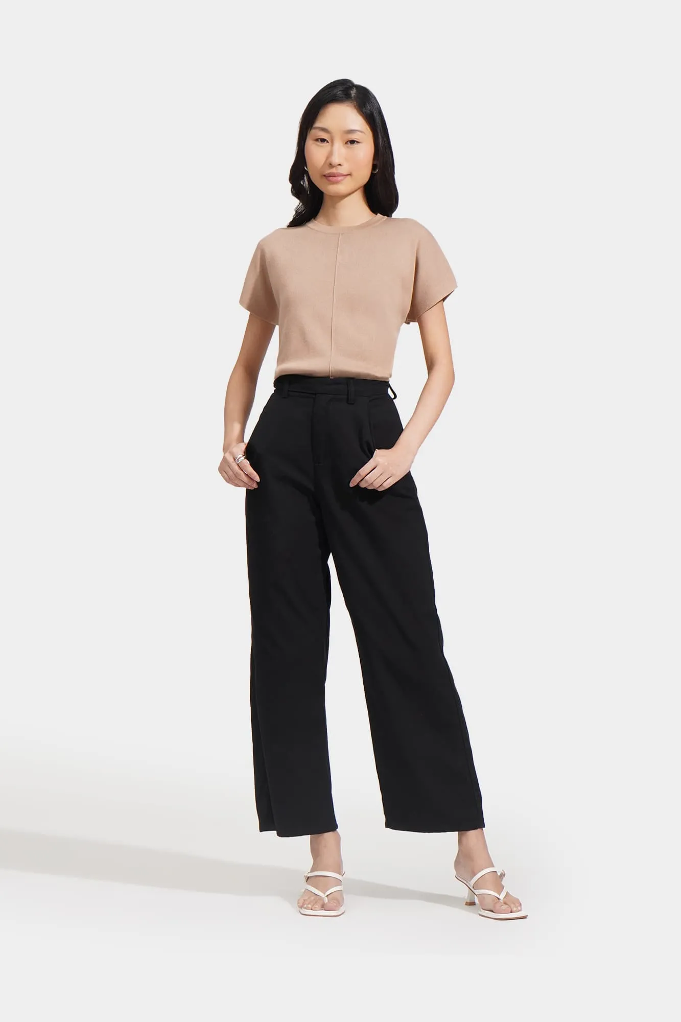 Extended Sleeves Knitted Tee With Seam Detail