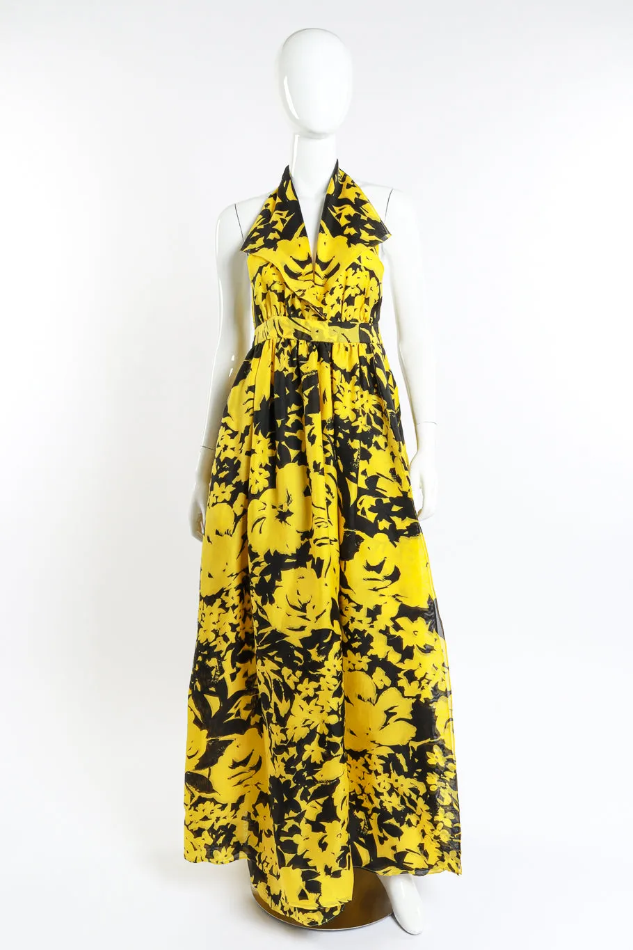 Floral Tuxedo Halter Gown & Shawl