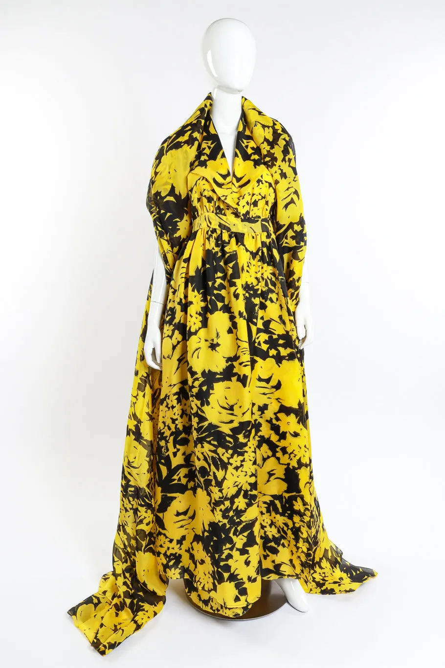 Floral Tuxedo Halter Gown & Shawl