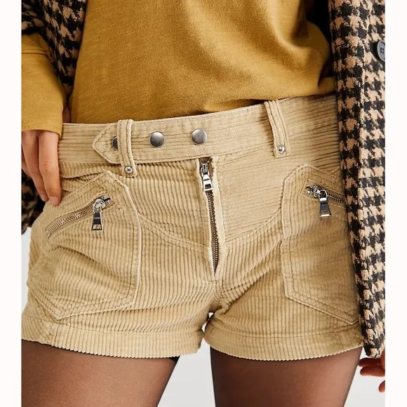 Free People We the Free Welcome to the Party Moto Low Rise Corduroy Shorts 25