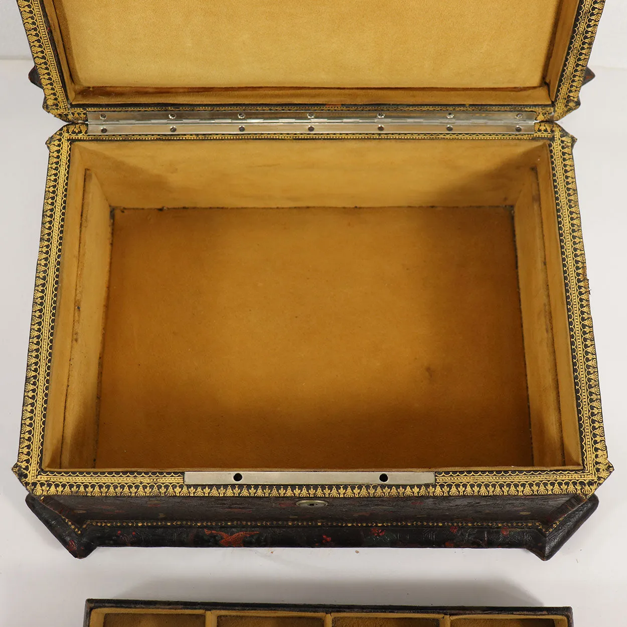 French Japonisme Tooled Cordoba Leather Jewelry Casket Box