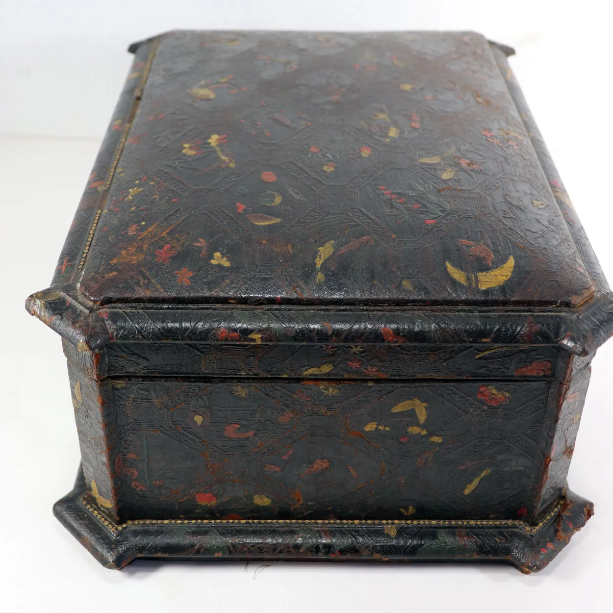 French Japonisme Tooled Cordoba Leather Jewelry Casket Box