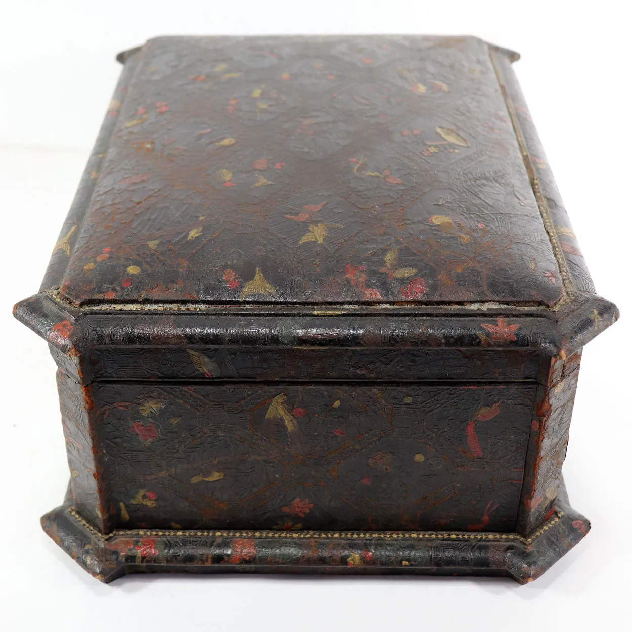 French Japonisme Tooled Cordoba Leather Jewelry Casket Box