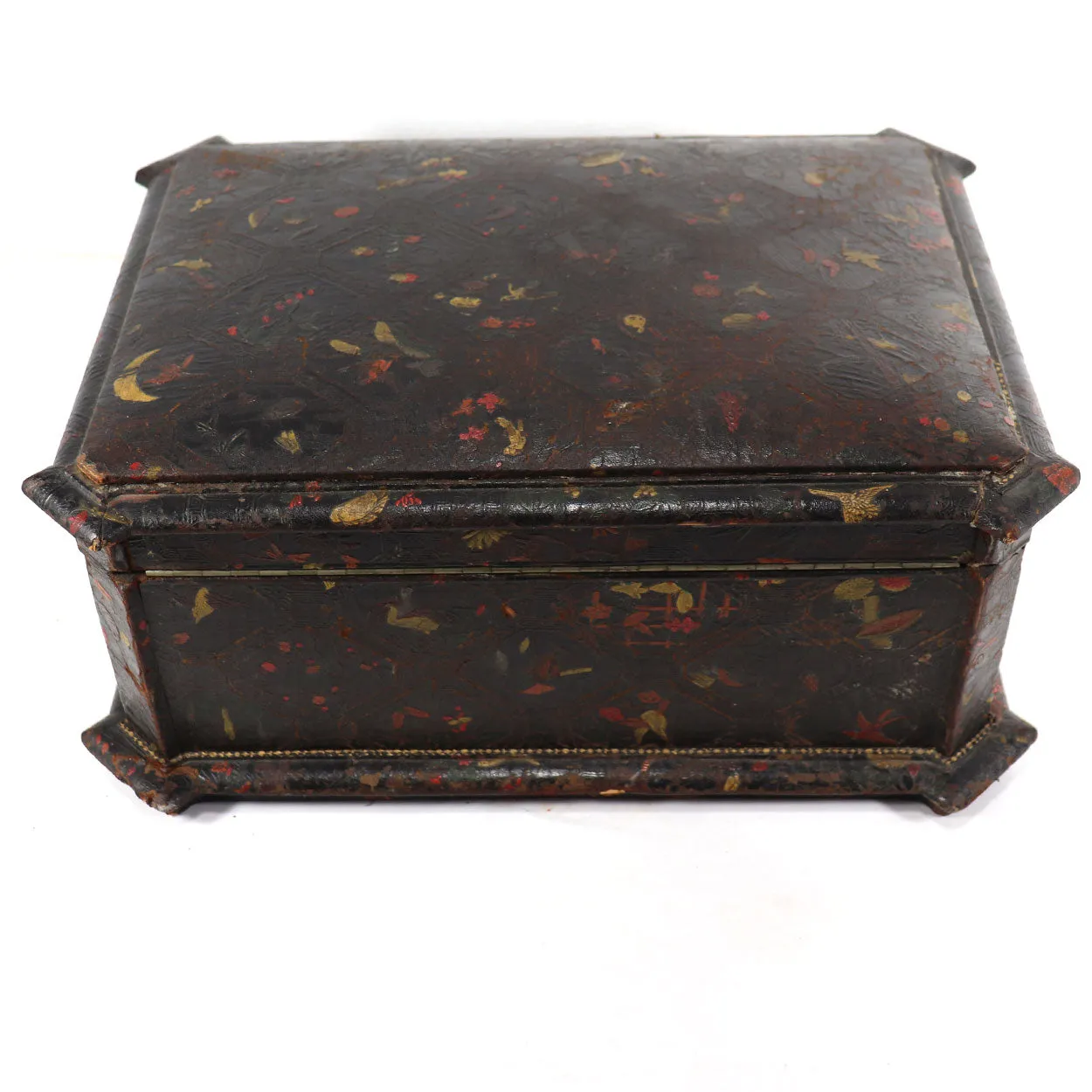 French Japonisme Tooled Cordoba Leather Jewelry Casket Box