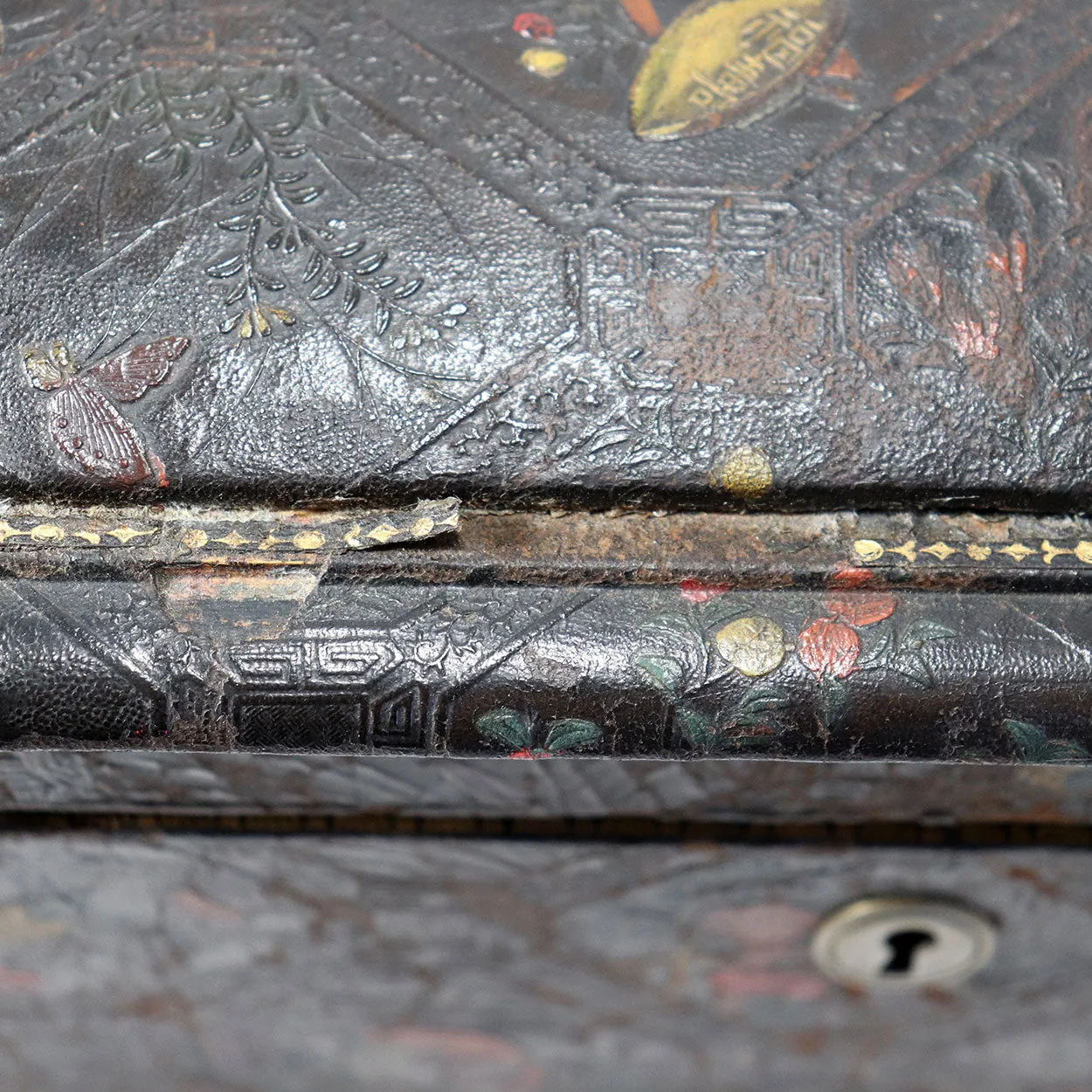 French Japonisme Tooled Cordoba Leather Jewelry Casket Box