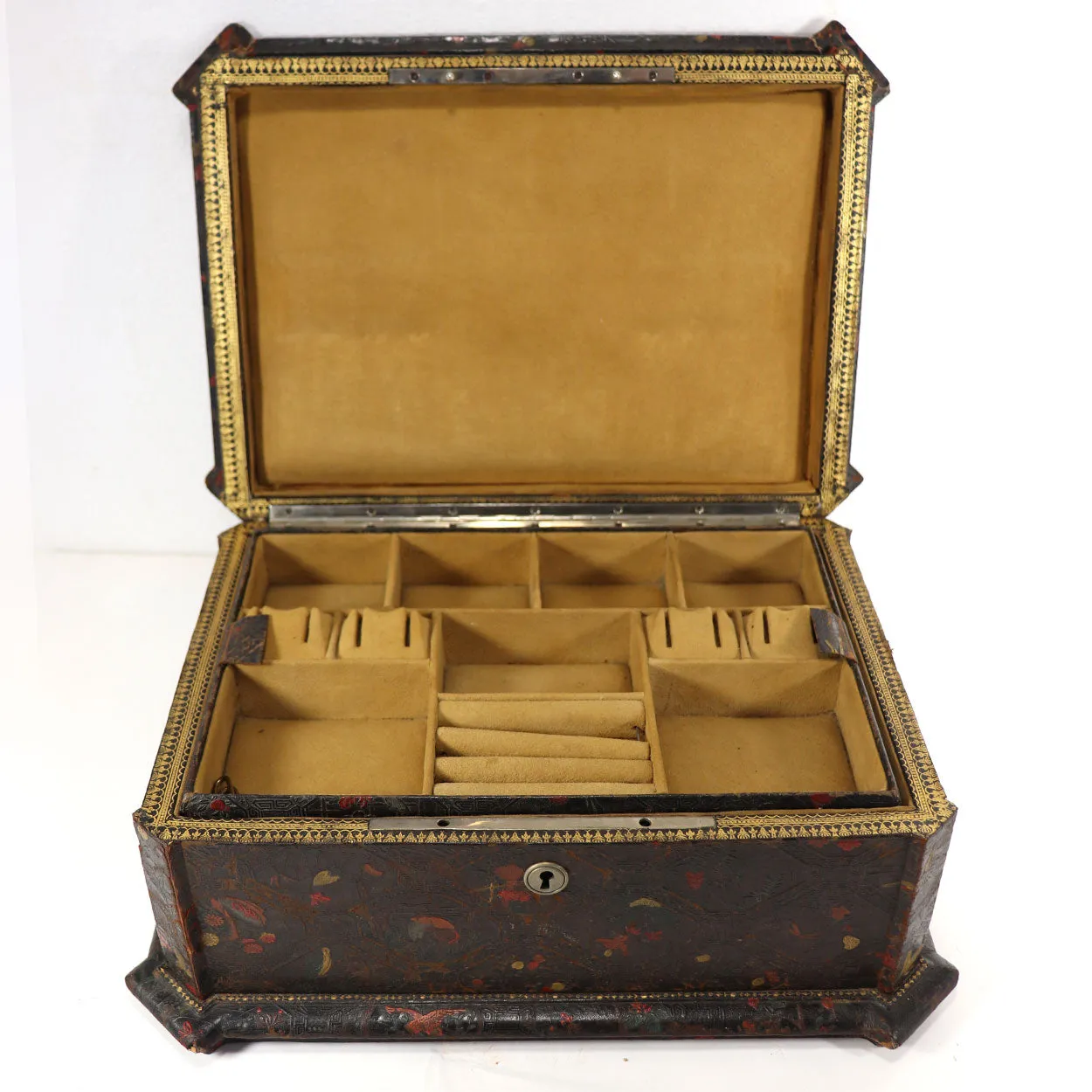 French Japonisme Tooled Cordoba Leather Jewelry Casket Box
