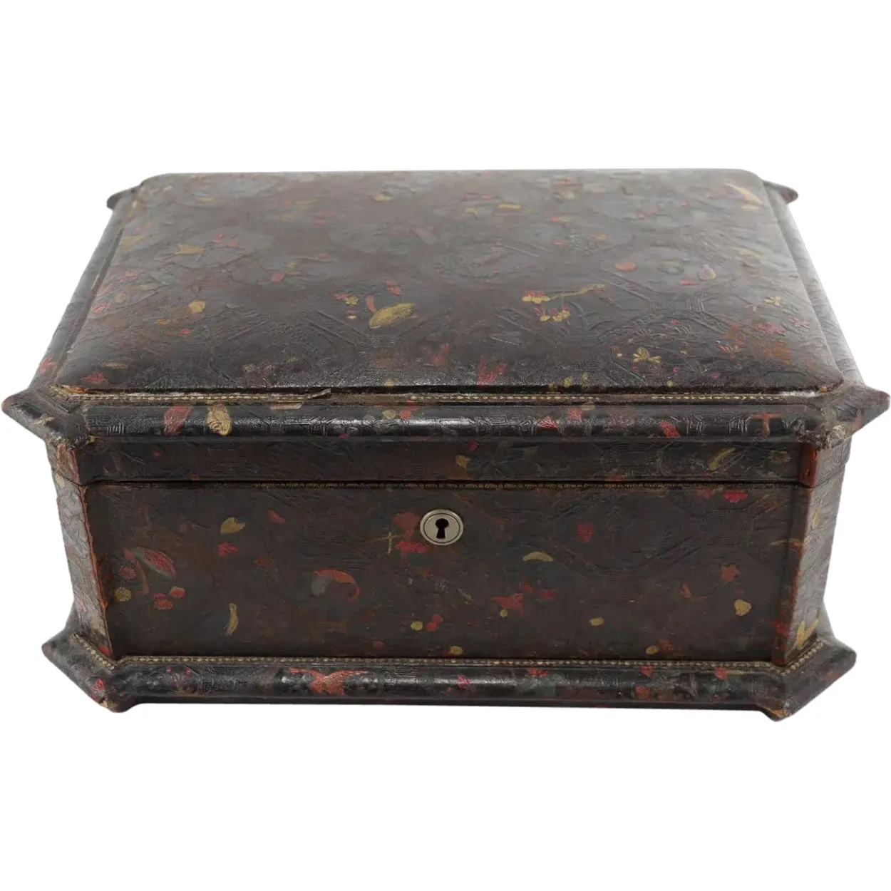 French Japonisme Tooled Cordoba Leather Jewelry Casket Box
