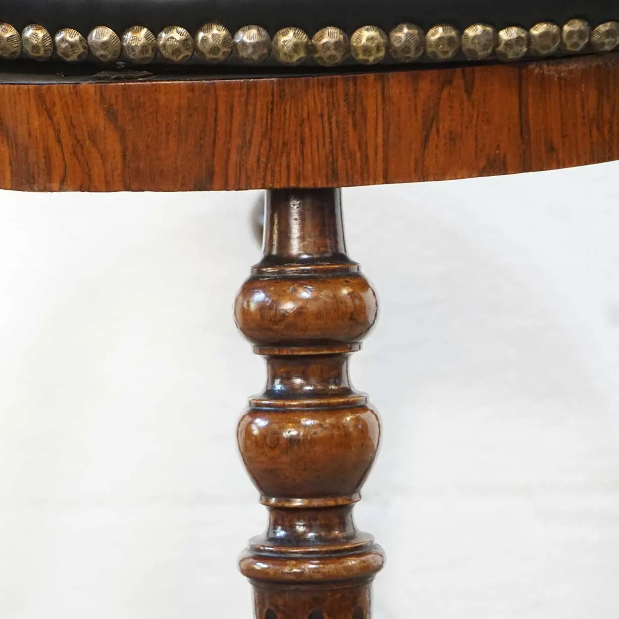 French Rosewood and Black Nailhead Leather Round Piano Stool